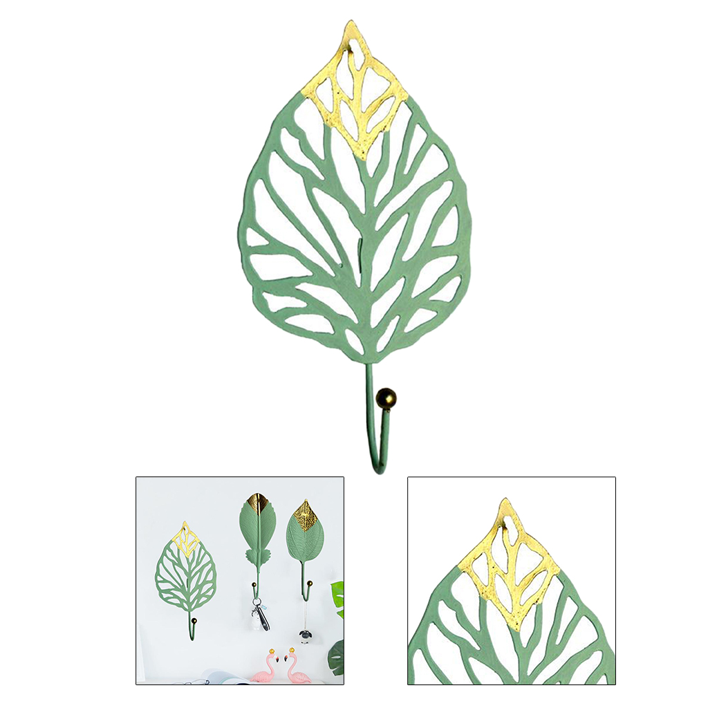Vintage Green Leaf Iron Wall Hooks Holder Clothes Towel Key Hanger Kitchen Home Wall Decor