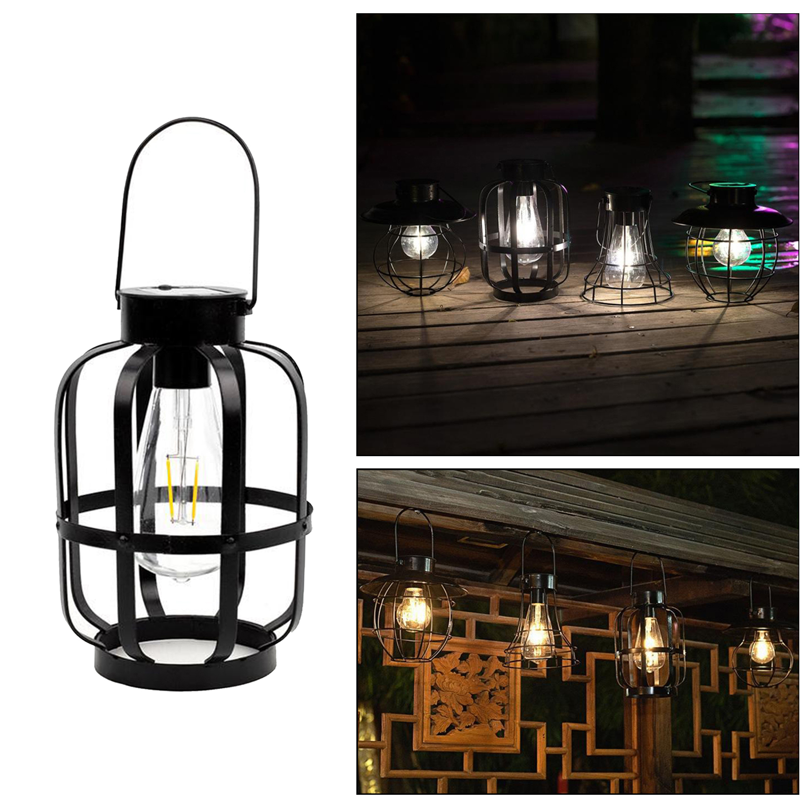 Solar Lantern Lamp Hanging Metal Outdoor Lights with Bulb for Yard Backyard