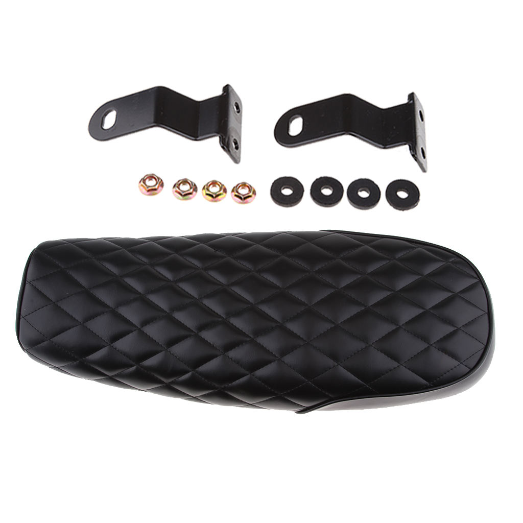 Black Motorbike Frame Seat Rhombus Style, Vintage Saddle Cafe Racer Cushion Seat for Universal - New Stylish Rhombus