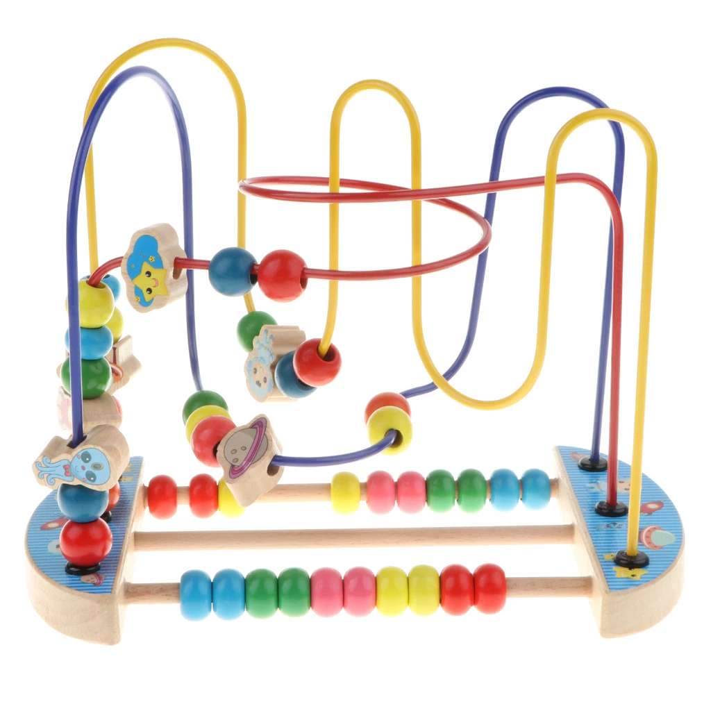 Baby Activity Bead Maze Puzzle, Toddler Baby Wooden Roller Coaster Sliding Beads