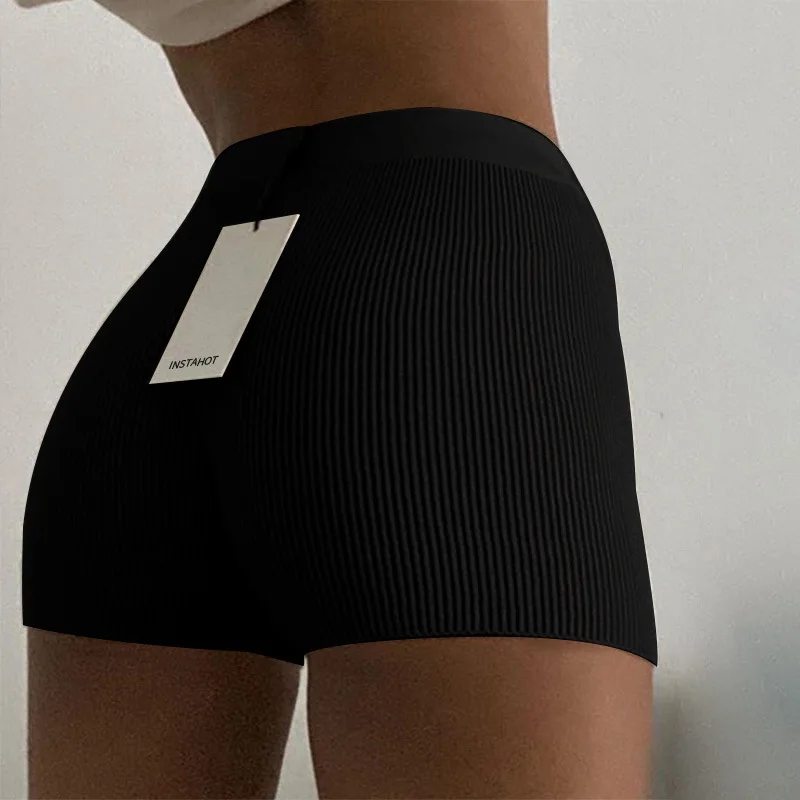 Women's Stretch Safety Short Solid Color Ribbed Knit High Waist Fitness Sports Shorts Cycling Bike Shorts Basic Sweat Pants nike shorts women
