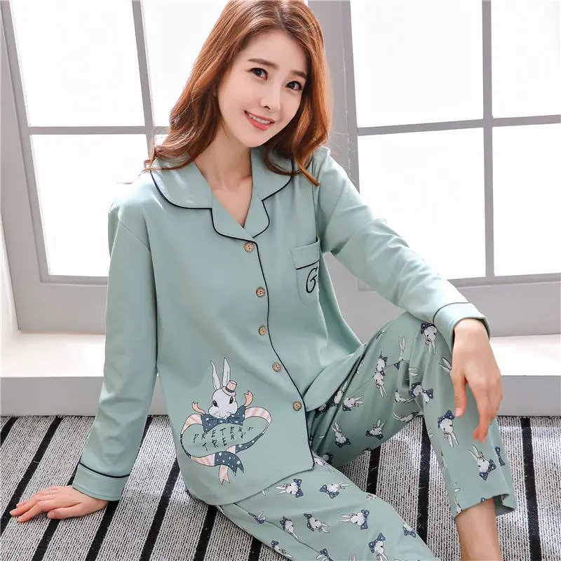 cute pj sets Women Pajama Sets Printed Cartoon Kawaii Turn-down Collar Leisure Fashion Chic Zip-up Korean Style Daily Spring New Homewear Ins cute pajamas for women