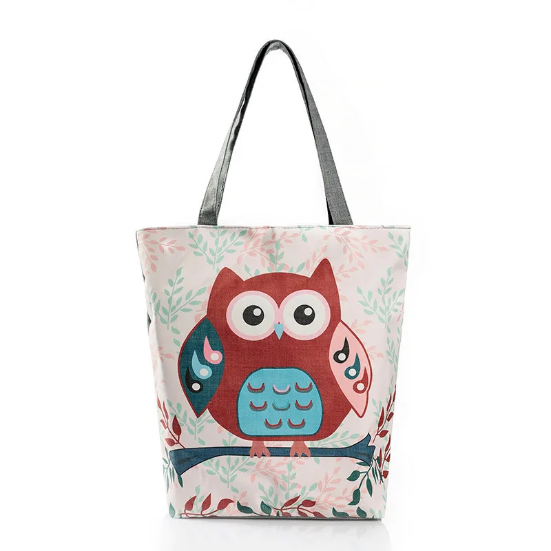Hcd92555709bd4e8a95515a32697877f6o Women Floral Owl Printed Canvas Tote Casual Beach Bag Large Capacity Single Shoulder Bags Shopping Handbag New