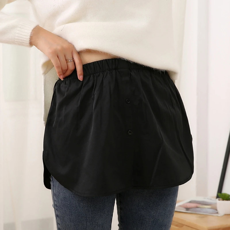black mini skirt Women Girls Shirt Blouse Extender Adjustable Layering Faux Top Lower Sweep Mini Skirt False Hemline Half Length Splitting for crop top with skirt