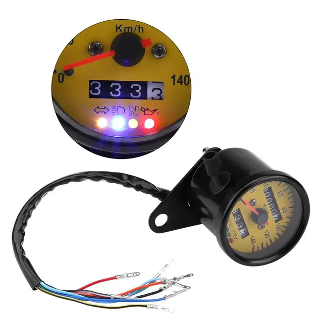 KIMISS Kit de medidor de velocímetro para motocicleta universal de 12 V,  retroiluminación LED para motocicleta con doble odómetro y velocímetro,  Cafe