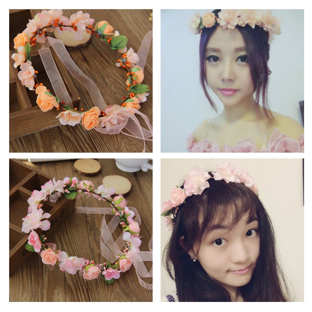 Floral Crown Headband Wedding Garland Bridal Floral Wreath Hairband for Women Girl Hair Decoration
