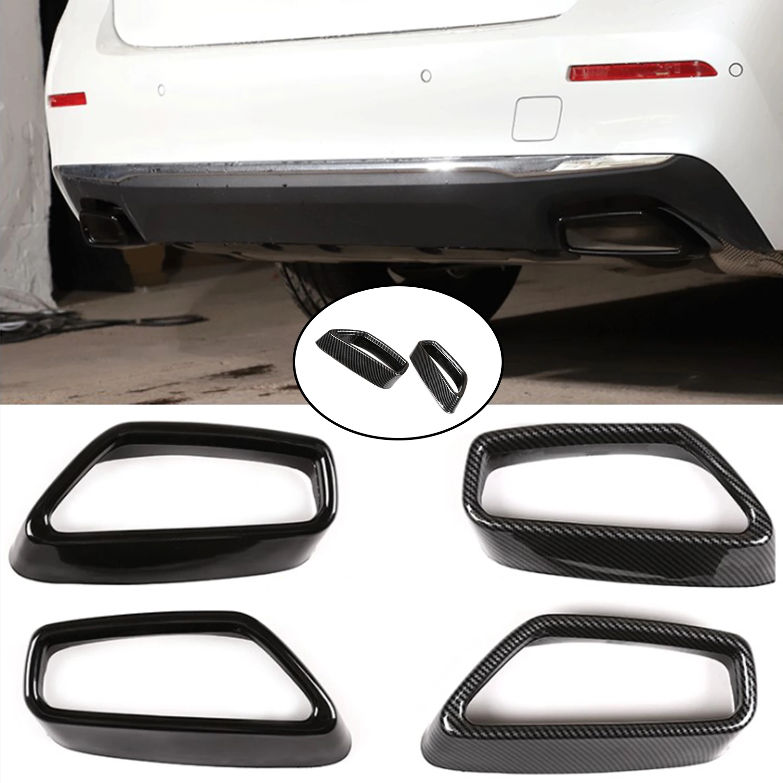 2 Pieces Rear Exhaust Pipe Throat Cover Trim Tail Throat Frame for  5 Series G30 G38 2018 to 2021 Durable Accessories