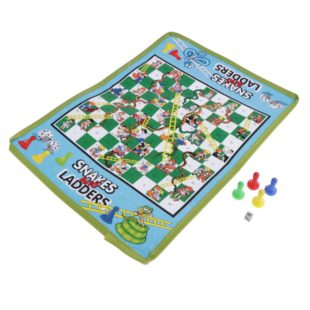Mini Travel Chess Ludo Game SNAKE & LADDER 38cm x 27cm Foldable Pocket Pack for Outdoor Hiking Camping Travelling Games Gift