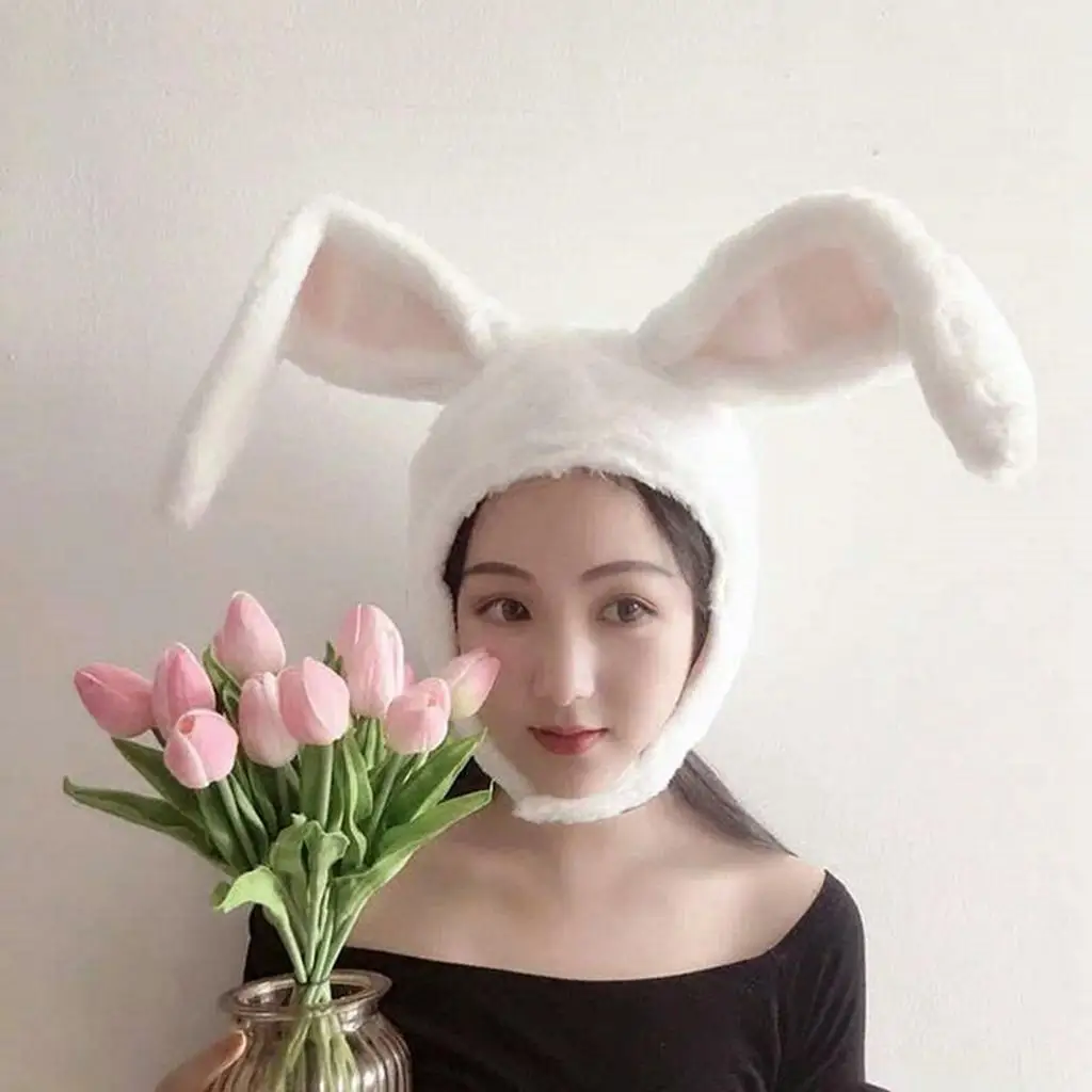 Girls Rabbit Headband Plush Bunny Ears Hood White Rabbit Hat  Headdress for Women Teens Photographic Selfie Cosplay Props