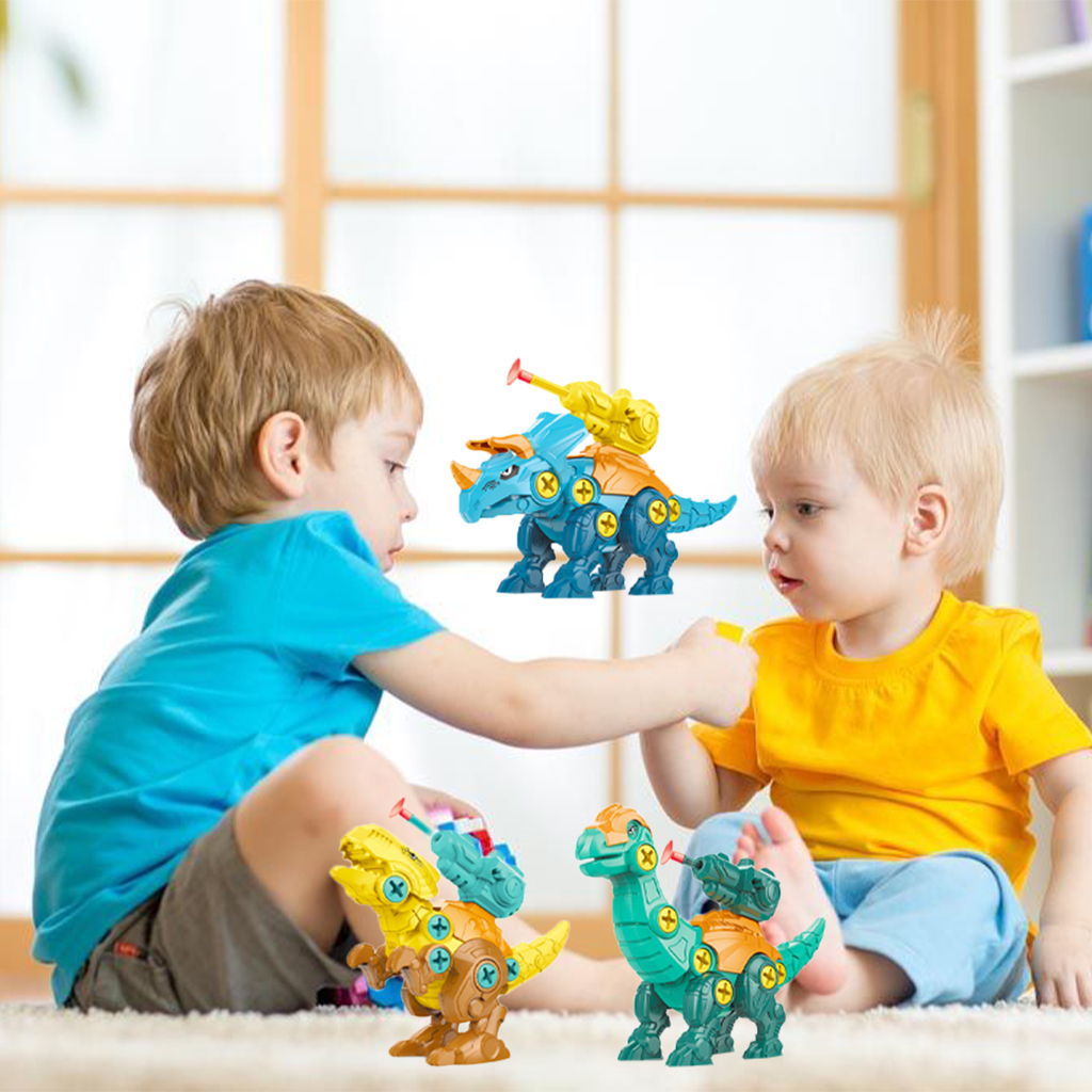 DIY Dinosaur Model Toy with Shooting Screw Nut Toys for 3-7 Years Old Children Kids Gifts