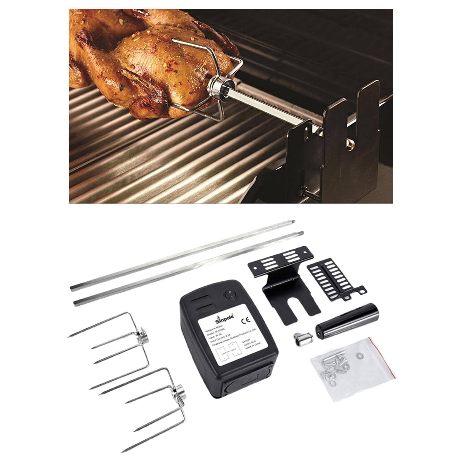 Heavy Duty Rotisserie Kit with Motor Household Battery Powered for Cooking BBQ Campfire Camping Supplies