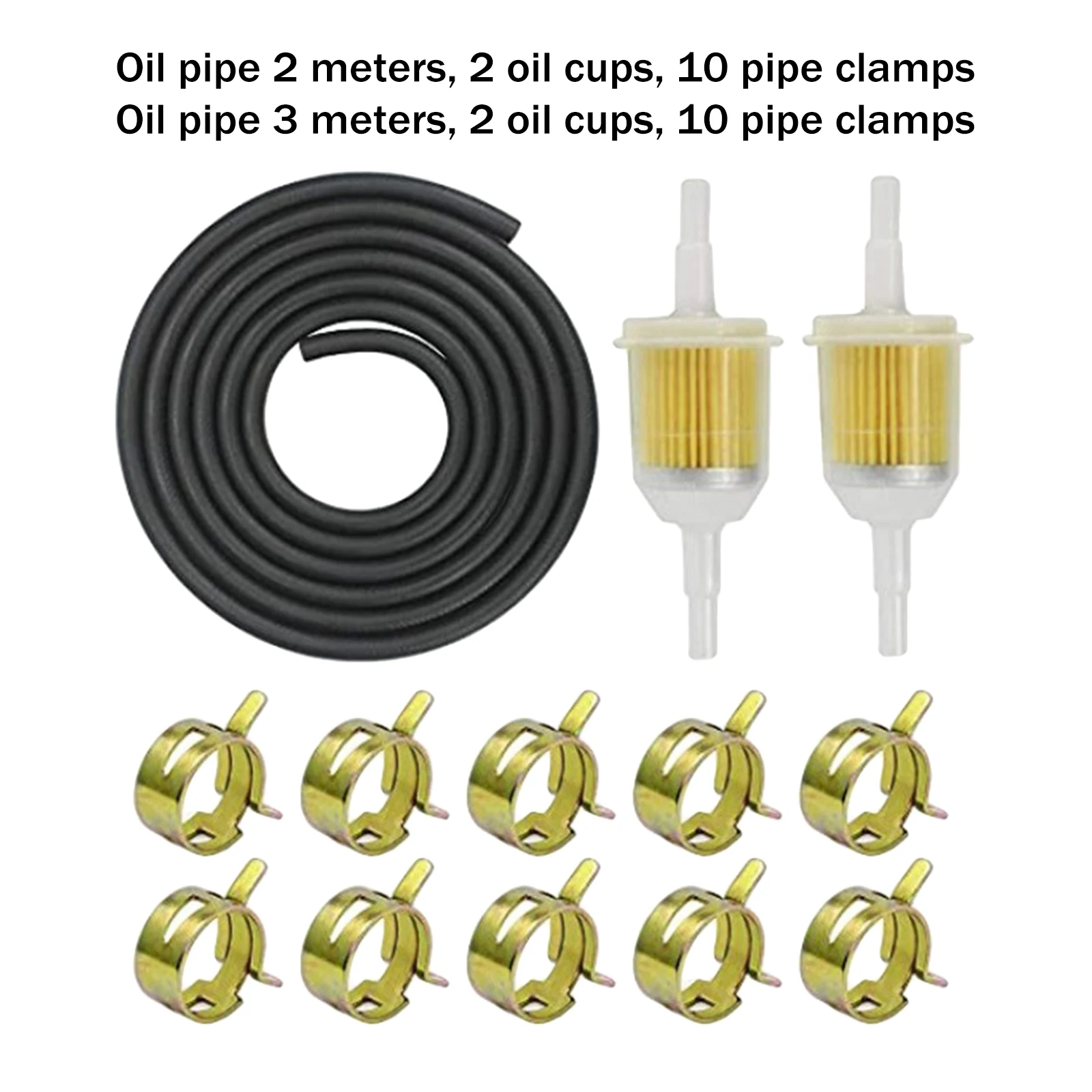 Fuel Line Hose Set 2x 8mm Oil Filters 10pc Hose Clamps for Lawn Mowers Motorcycles Weight Machines Parts