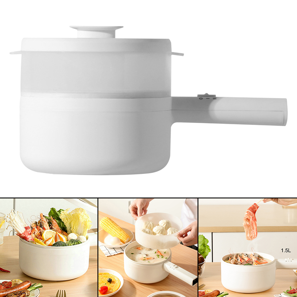 Mini Electric Skillet 1.5L Hot Pot with Steam Grid for Ramen Pasta Pancakes