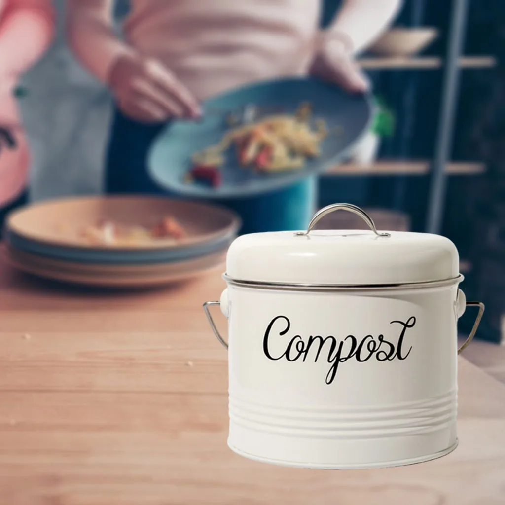 Garden Kitchen Compost Bin Food Wastes Compost Bucket with Lid Coal Filter with Handle for Food Scraps Food Composter