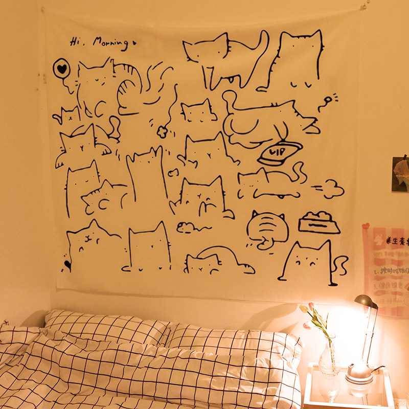 Description Picture 4 of itemCartoon Cat Tapestry Cute Aesthetic Simple Tapestry Nordic White Home Decoration Multifunctional Decorative Tapestry Gift Tapiz