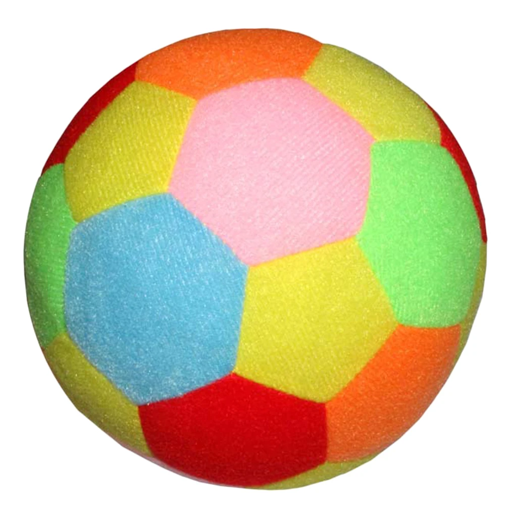 Soft Plush Stuffed Rainbow Football with Gentle Rattle - Cotton-filled Soccer Ball for Baby Kid Indoor Outdoor Toys