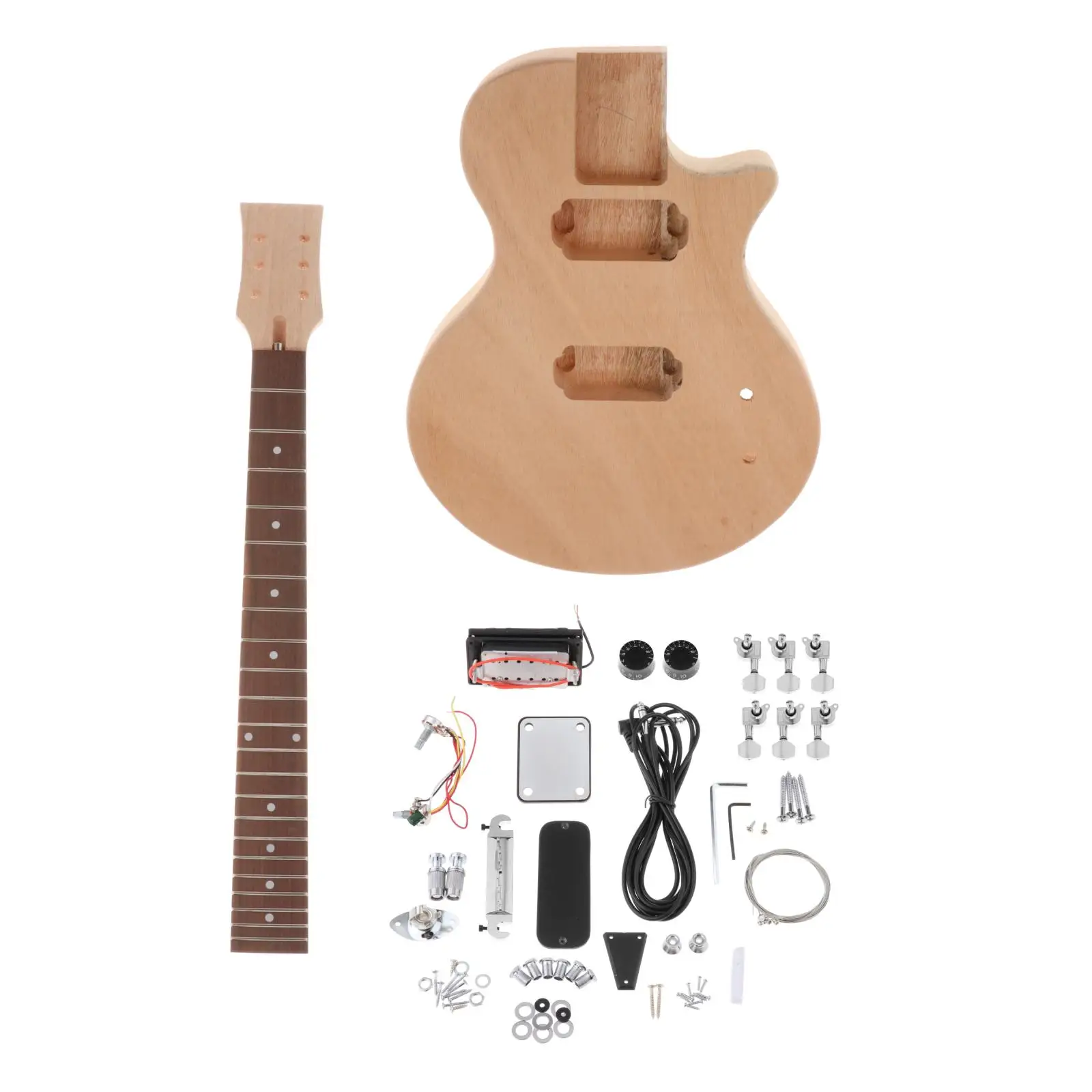 Unfinished DIY Electric Guitar Kit Mahogany Body & Rosewood Fingerboard Guitar Neck