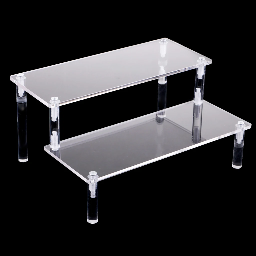 1Pcs Acrylic Riser Stand Shelf for    Figure Display, 2 Steps Acrylic Display for Decoration and Organizer-Small