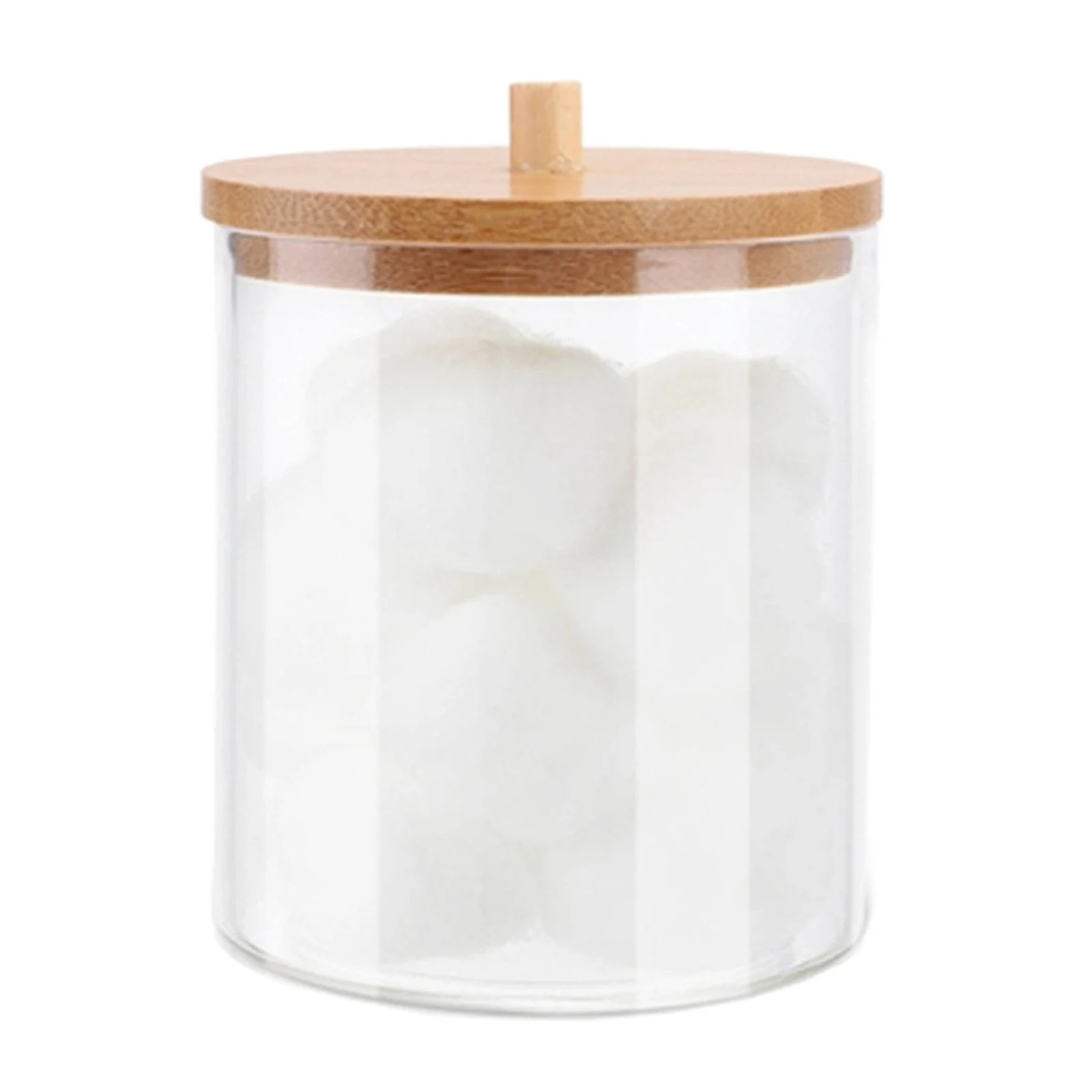 Acrylic Makeup Cotton Swabs Holder with Bamboo Lids Transparent Cosmetics Cotton Pads Organizer Bathroom Cotton Pads Container