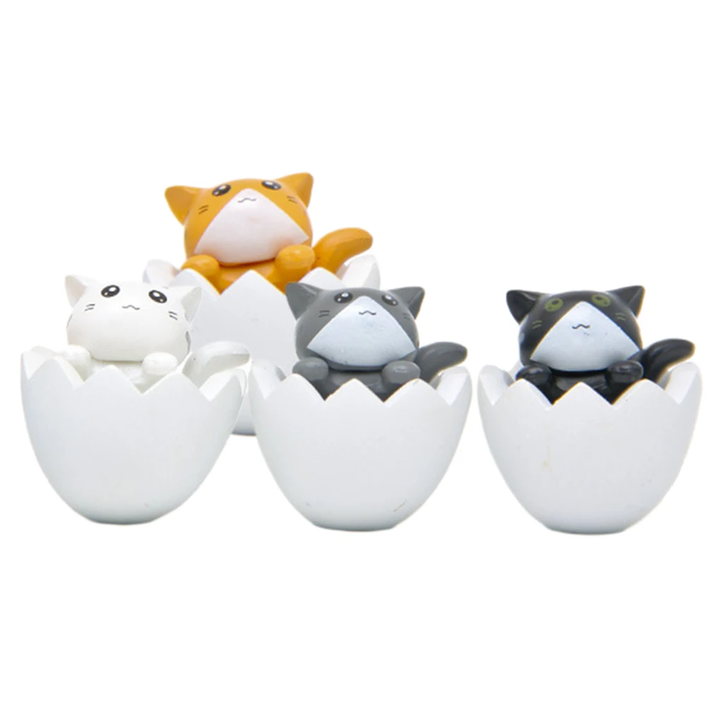 4Pcs 3x3cm Cute Mini Kitten Inside Egg Miniature Figurine Set Collection Plastic  Decoration