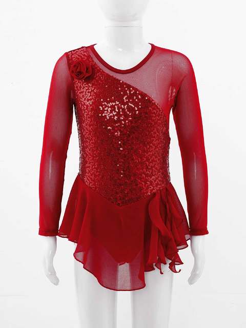FEESHOW Girls Sequins Long Sleeve Ice Skating FEESHOW