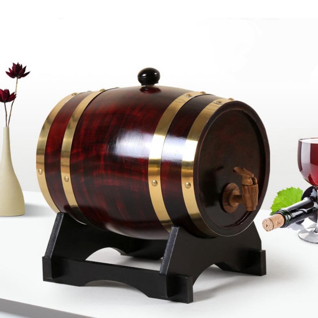 Premium Vintage Pine Wine Barrel Storage w/ Stand for Whisky Spirits Home