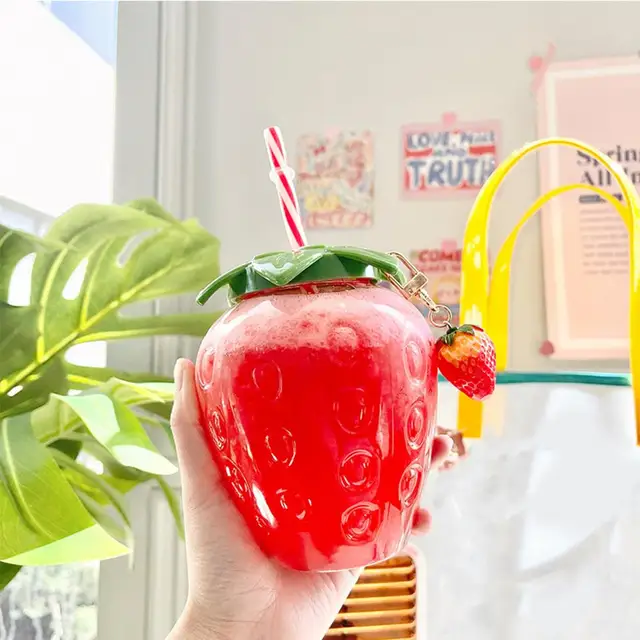 Leaveforme Water Cup Eco-friendly with Lid Plastic Lovely Sweet Straw  Bottle for Home