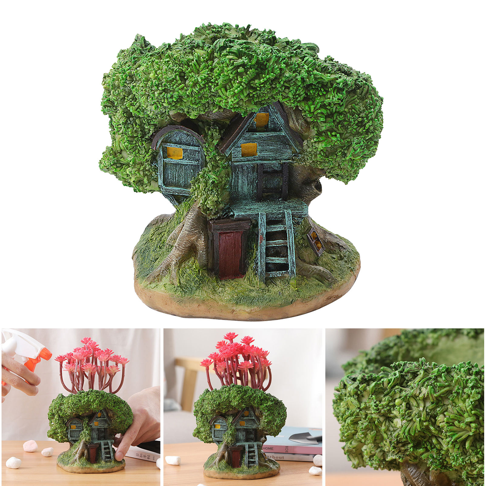 Cute Forest House Mini Small Succulent Pot Container Micro Landscape Fairy Garden Outdoor Planter Bonsai Pot Decorative