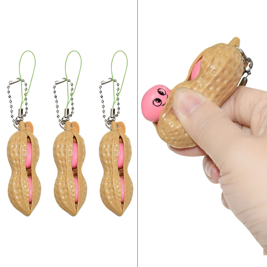 1pc/3pcs Peanut Edamame Toys Keychain Fidget Squeeze Decompression Squishy Antistress Figet Popper Toys 