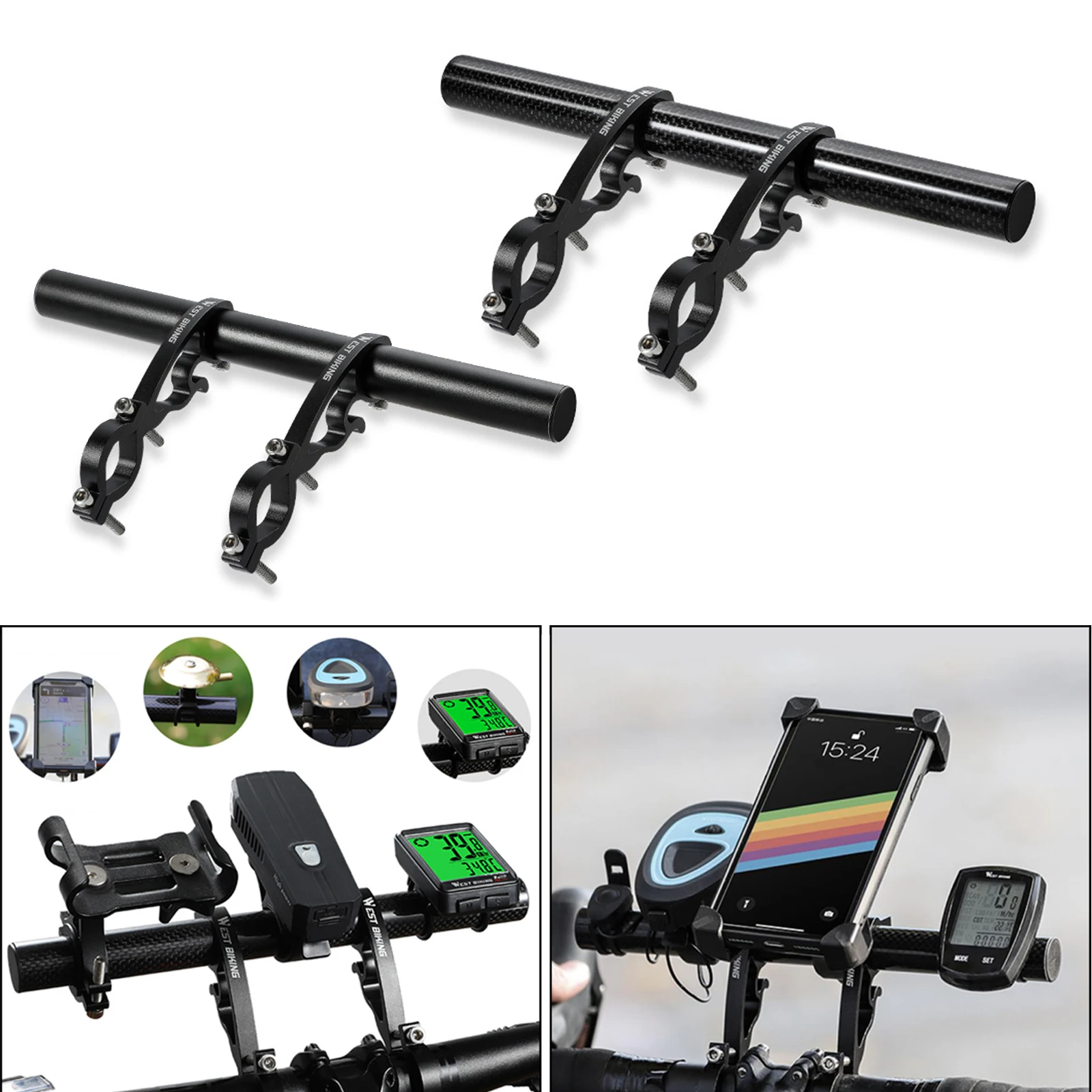 MTB Bike Handlebar Extender, Road Bicycle Handlebar Extension Bracket Holder for Lights Speedometer GPS Phone Mount Rack