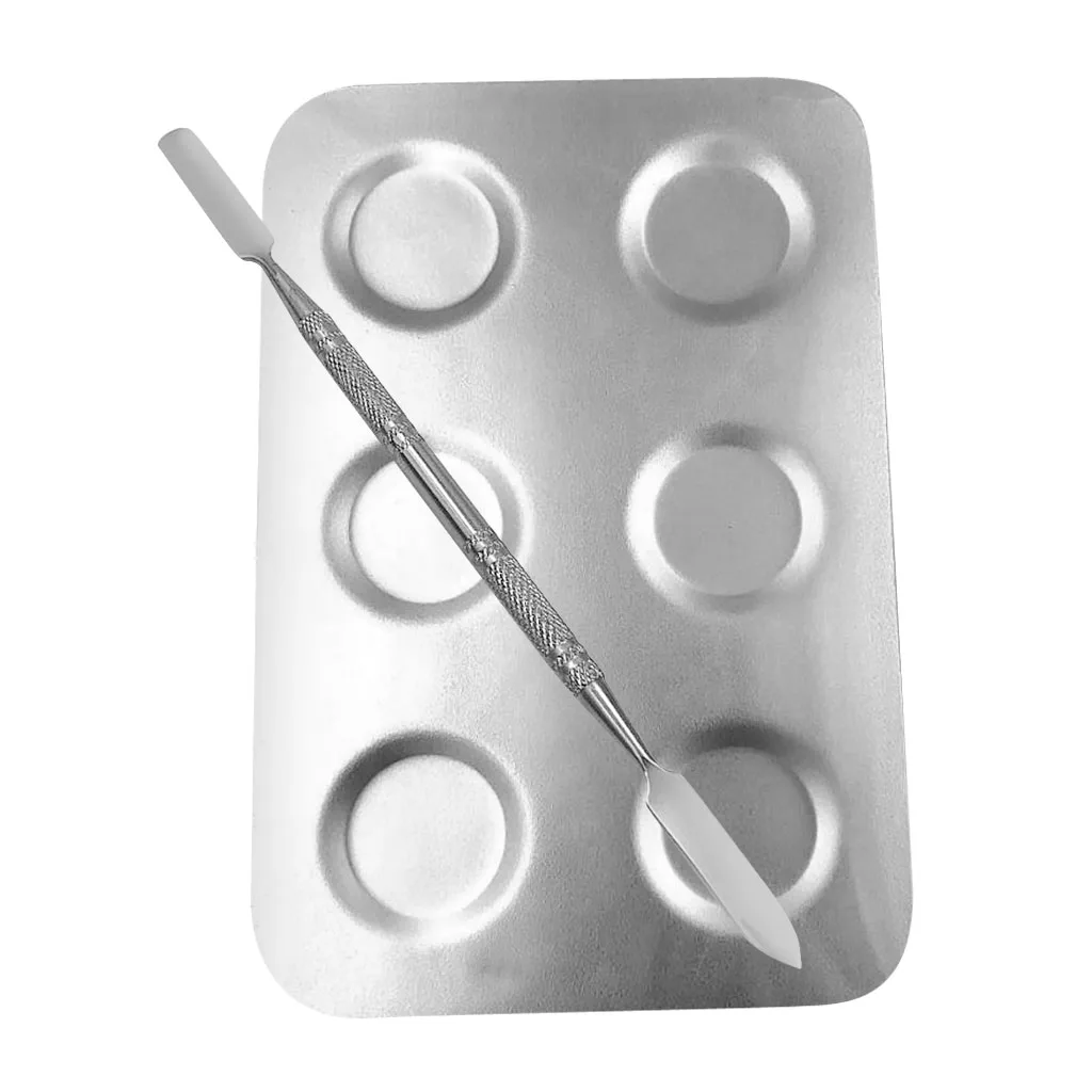 Makeup Tools Mixing Palette Spatula Square 6-well Cosmetic Blending Plate Stainless Steel