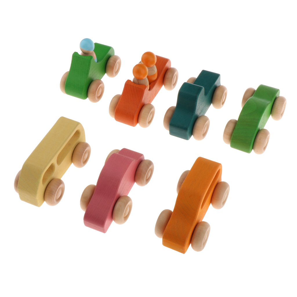 7x Mini Wood Wooden Toys Lovely Vehicle Car Wooden Toys for Toddler Girls
