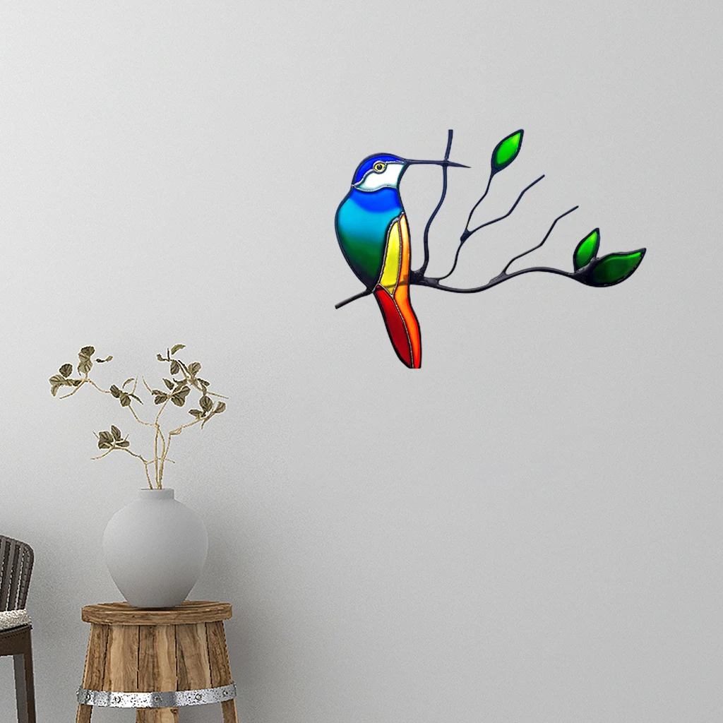 Stain Glass Window Wall Hummingbird Stickers Clings Home Decor Anti Collision Wall Decals Living Room Decorations