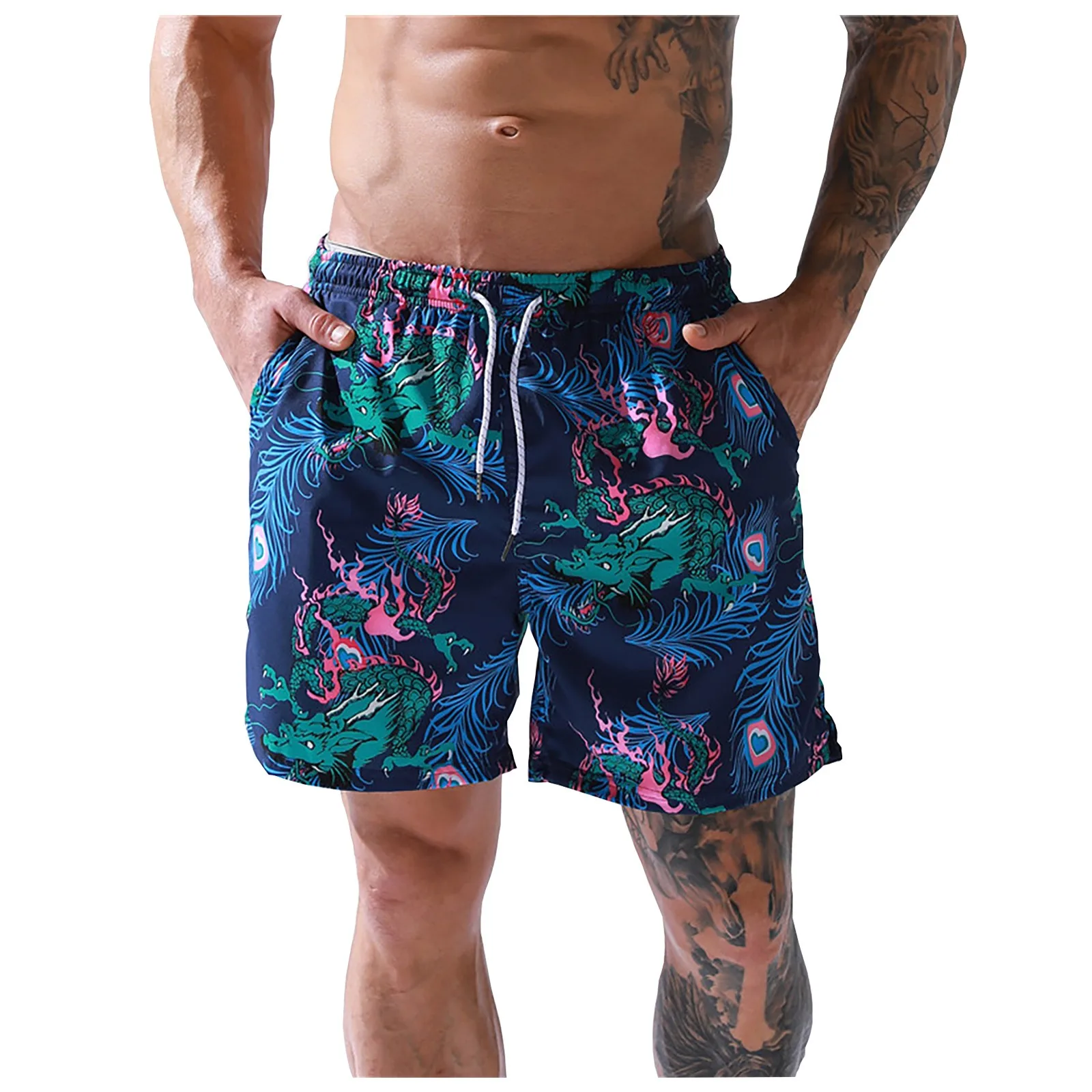 Fxbar,Plus Size Men Breathable Trunks Pants Solid Swimwear Beach Shorts Quick Dry Trousers Short 