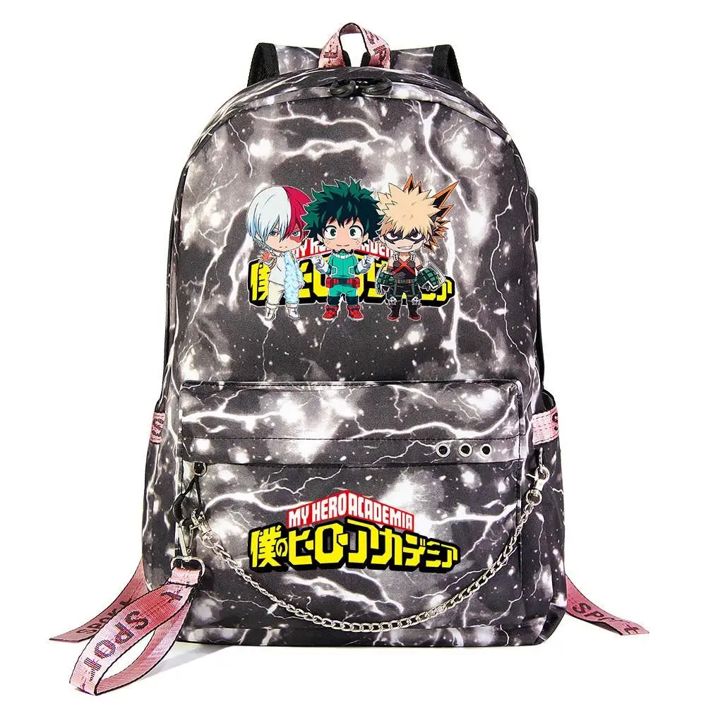Pikurb My Hero Academia Deku Shoolbag Backpack USB Charging Travel Notebook Bag Gifts for Kids Students