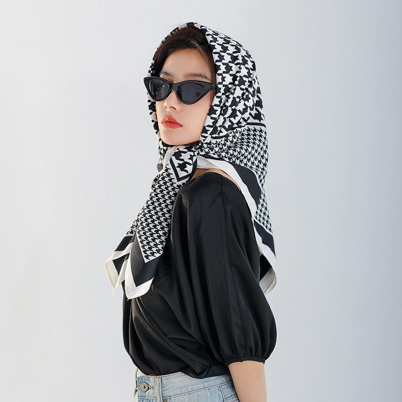 Imitate Twill Silk Scarf Women Fashion Elegant Houndstooth Shawl Stole Hijab Head Neck Kerchief Headscarf 90*90cm