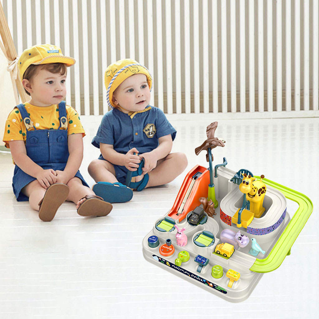 Kids Puzzle Race Tracks Car Adventure Toy Car Sliding Track Toy Playset Animal Park Adventure Track for Kids Boys Girls Toddlers