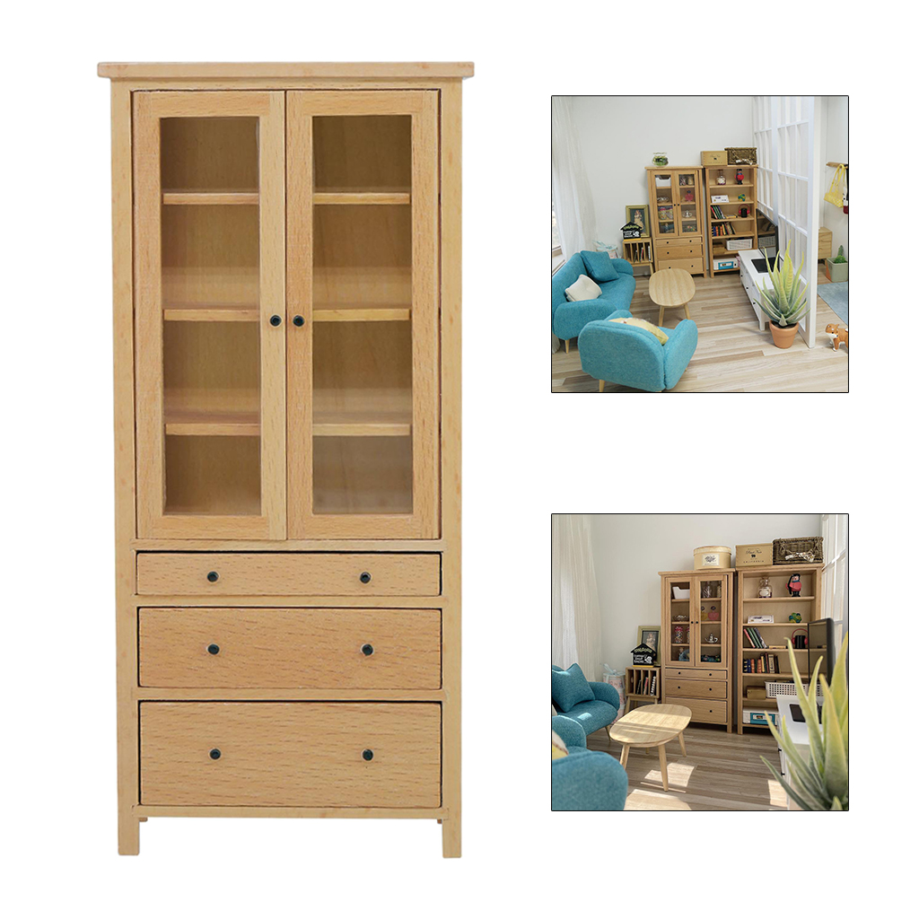 1/10 Scale Miniature Dollhouse Furniture Mini Glass Cabinet Bookcase Model Toys for Kids, for Mini Living Room Study Decoration
