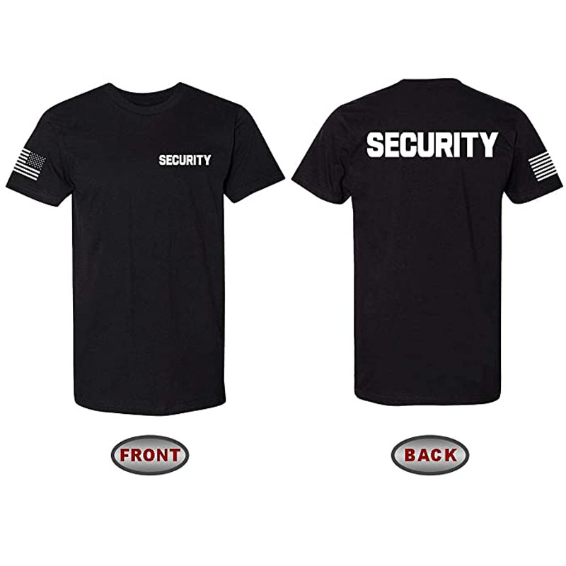Sicherheit Schutz Event Mitarbeiter Zwei-Seitig Unisex T-Shirt | Amerikanische Flagge auf Arm Halloween Kostüm Zubehör Männer Kleidung – Detail 4