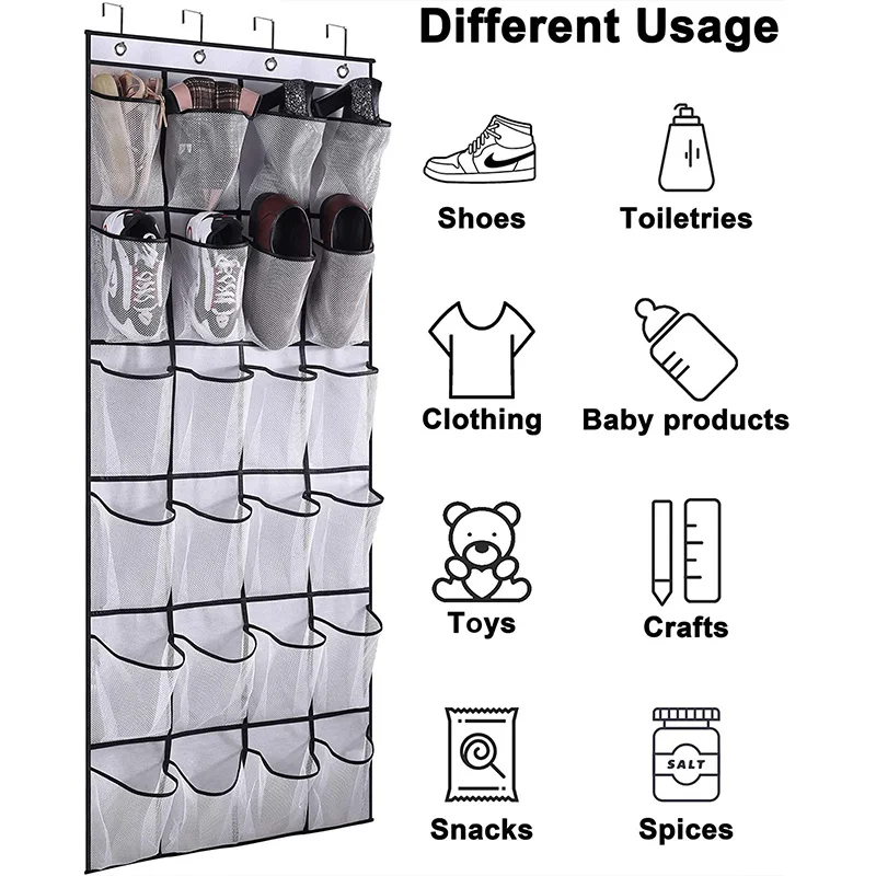 Multifunction Mesh Hanging Bag Pocket Shoe Wall Door Holder Storage Bag 24 Grid 