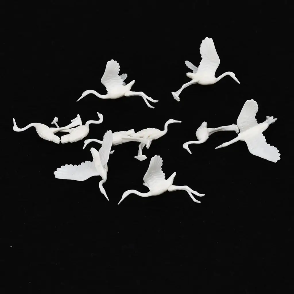 10 Pieces Miniatures Red Crown Crane Bird Figurines Toy Doll House Decor Fairy Gardens Bonsais Miniature Collection