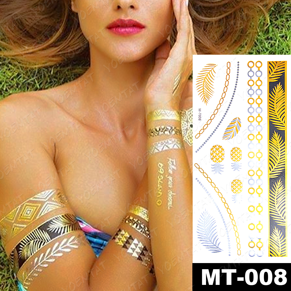 Best of Waterproof Temporary Tattoo Sticker Peacock Feather Gold Silver Metallic Flash Tatoo Henna Mandala Glitter Bracelet Body Art Reviews & Tips - Image 5