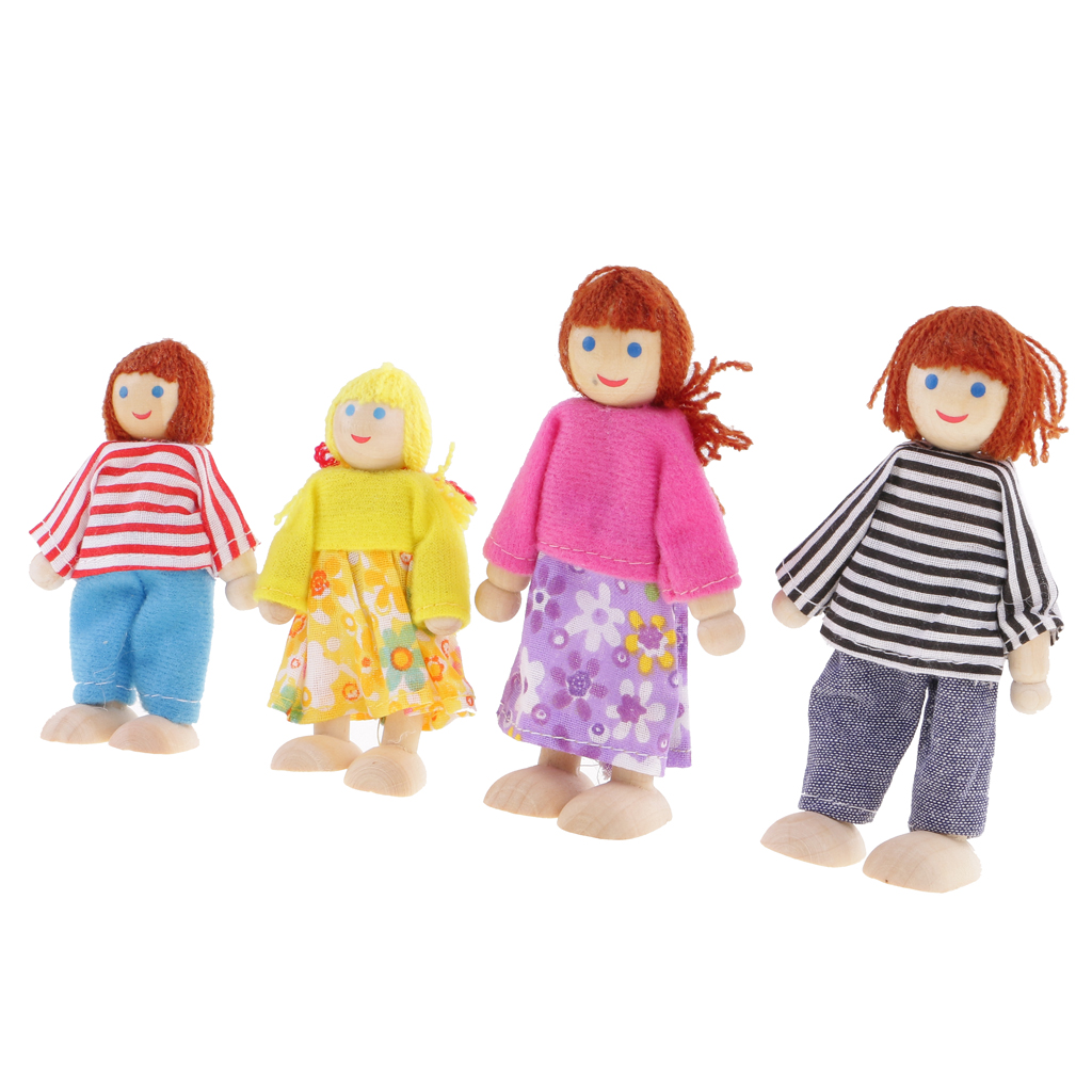 Dollhouse Miniature Lovely Wooden Dolls Family People Figure with Mother, Aunt, Sister