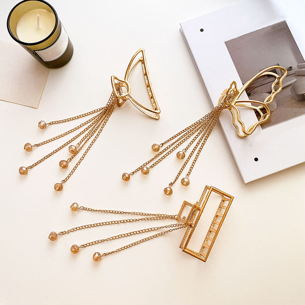 Tassel Hair Clip Barrettes Hairpins Alloy Nonslip Big Clamp Hairstyle Fashion Claw Clips for Thin Hair Short Hair Women Ladies