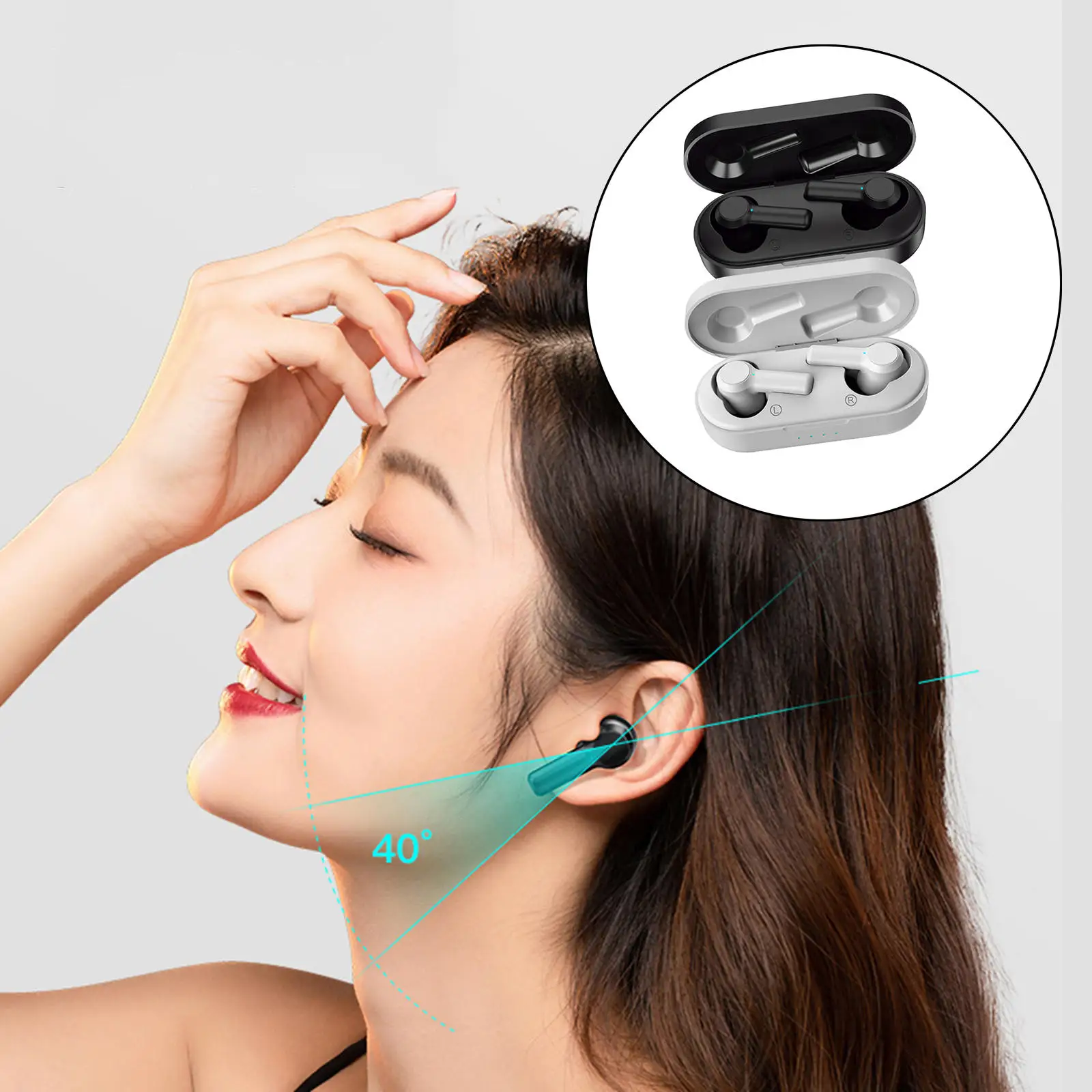  Bluetooth Headphones True Wireless Smart Indicator Light Bluetooth 5.0 Earbuds Earpiece for Workout Music Gaming Life Sport