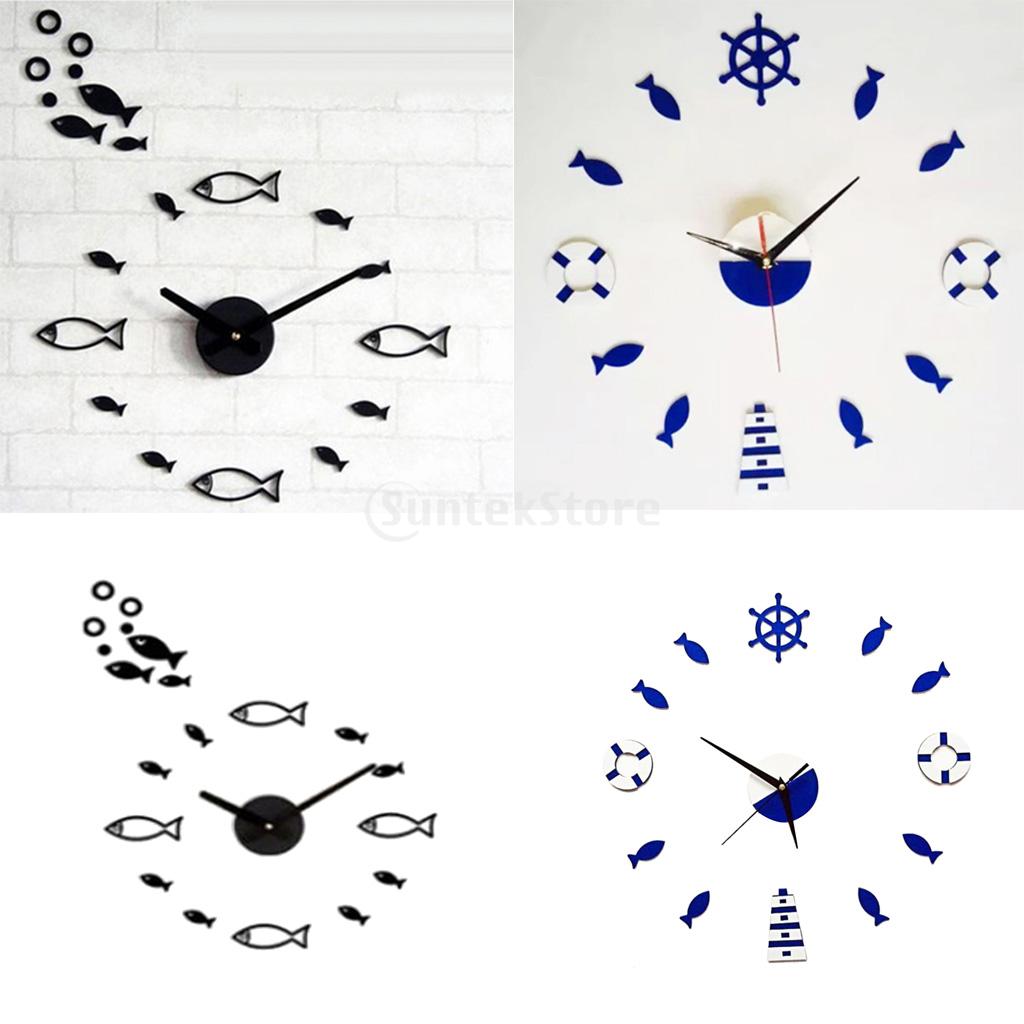 Mediterranean Style Wall Clock Rudder Tower Small Fish DIY Mute Clock