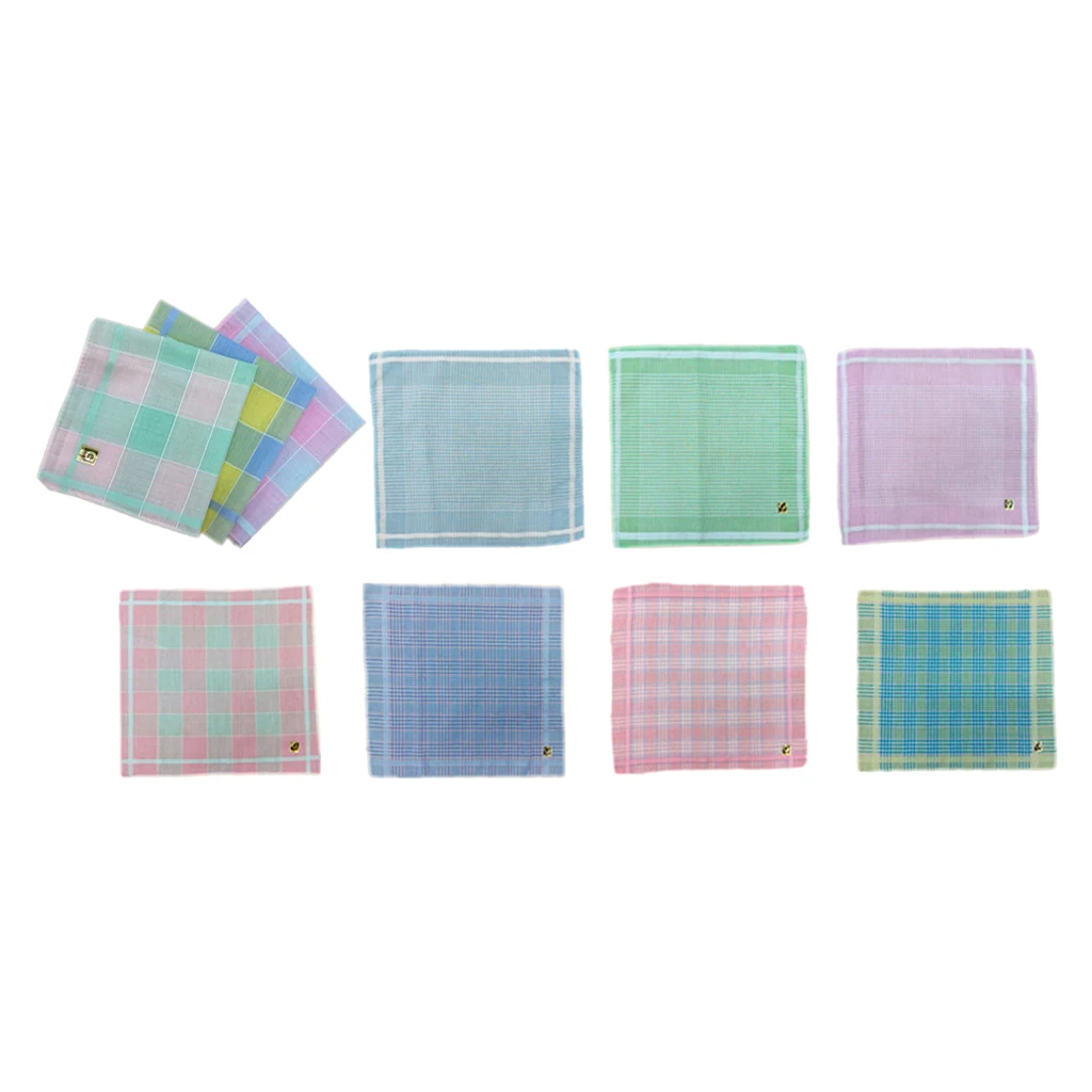 Pack Of 10 Handkerchiefs For Women Checkered Pattern  Gift Set 28x29cm