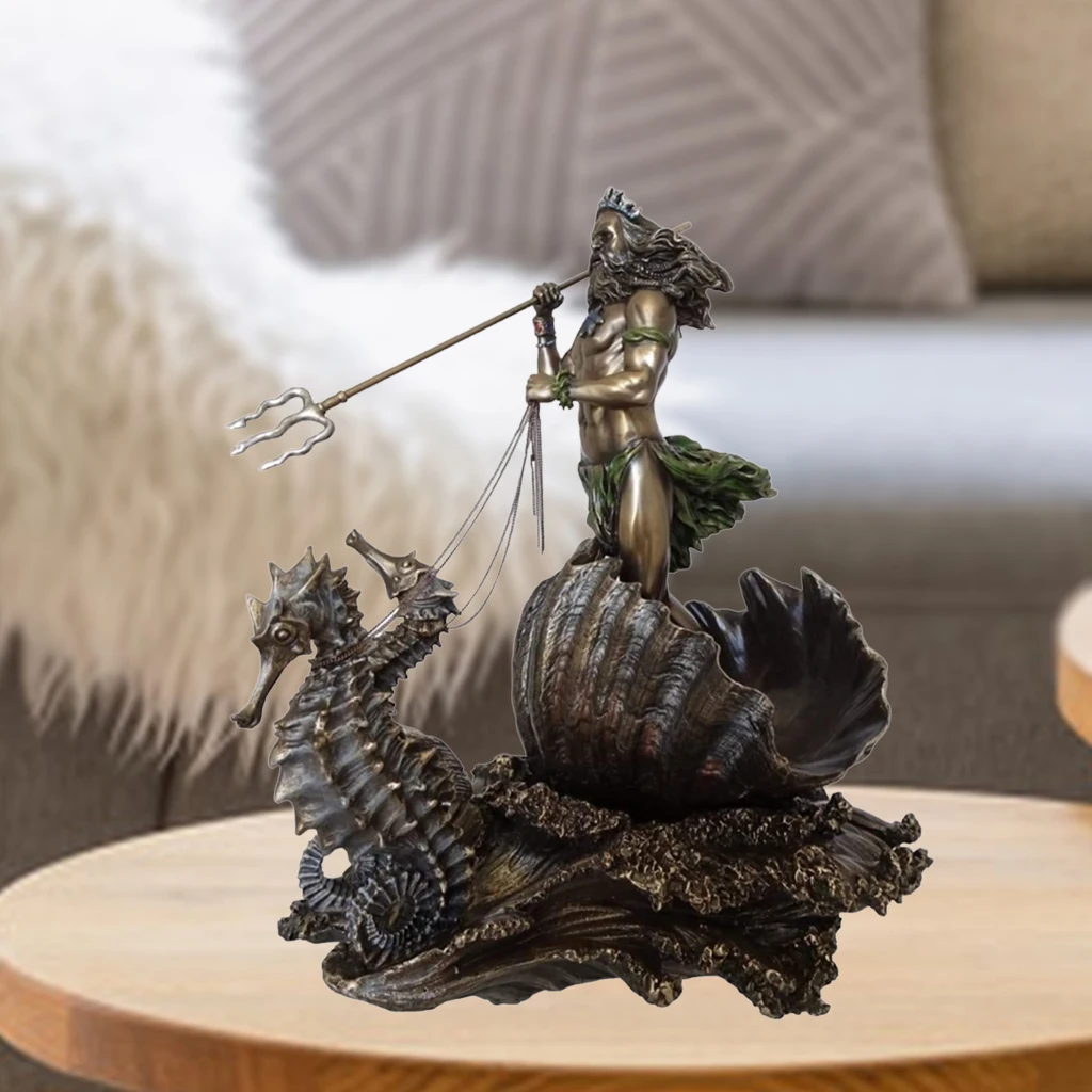 Greek God of the Sea Statue Figurine Resin Sculpture Poseidon on Seahorse