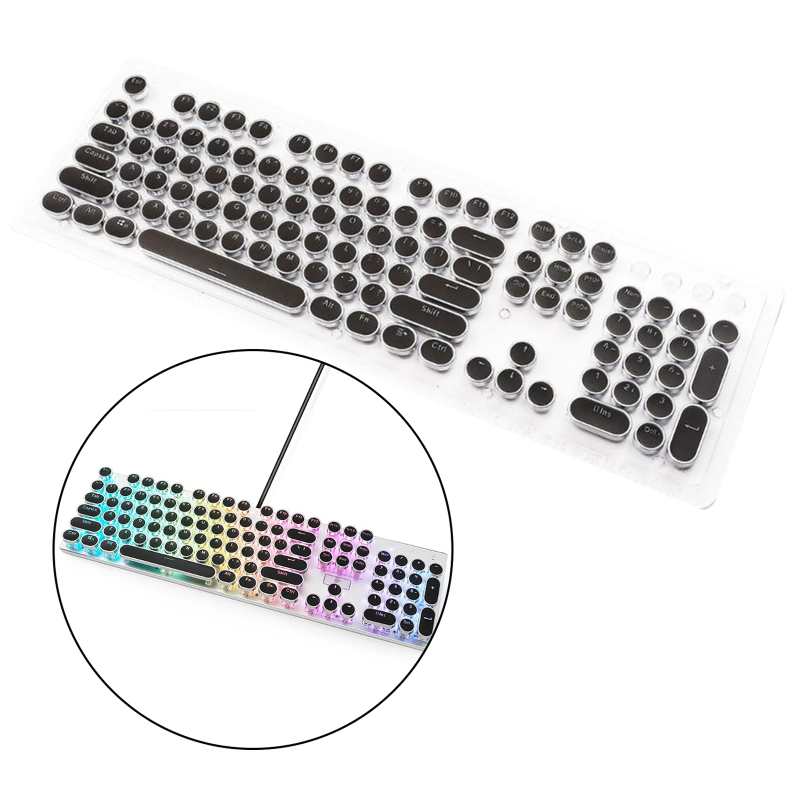 Crystal Round Keys Double Shot PBT Key Set Full 108 Key Set Retro Punk Typewriter-Style