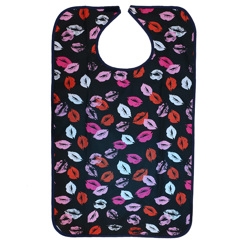 Reusable Waterproof Adult Elder Mealtime Bib Clothing Spill Protector Disability Aid Apron - Grid Lips Floral Flowers Print